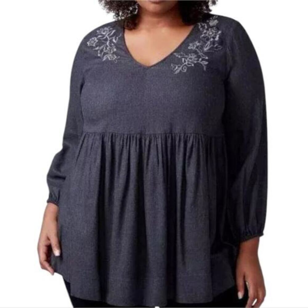 Lane Bryant Women's Gray Embroidered Babydoll Peplum Top Plus Size 18 20‎ 2X
